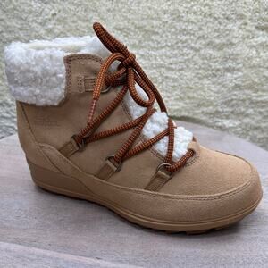 Sorel Evie Womens Size 9.5 Cozy Lace Up Boots Suede Taupe Winter Waterproof Boot